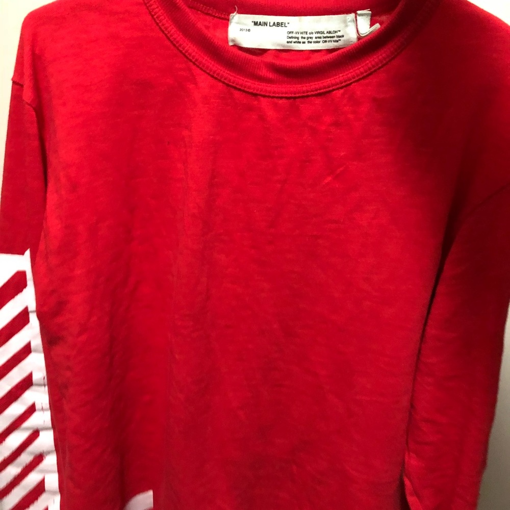 Red Long Sleeve Off-White Diagonal Stripes
